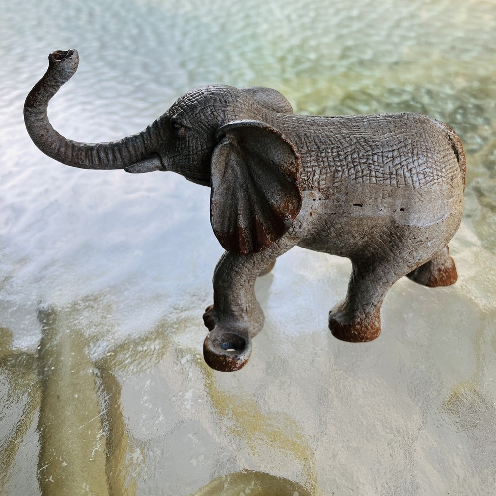 Reclaimed‎ Salvaged Molded Metal Elephant, Trunk Up For Good Luck, Vintage